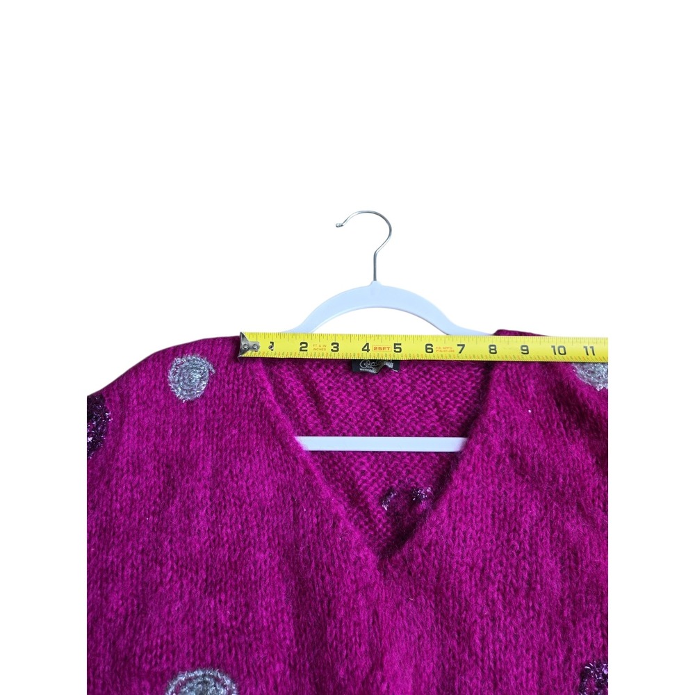 Balzac Italy Magenta Super Kid Mohair V-Neck Polka Dot Sweater IT 42 Vintage - Picture 9 of 13